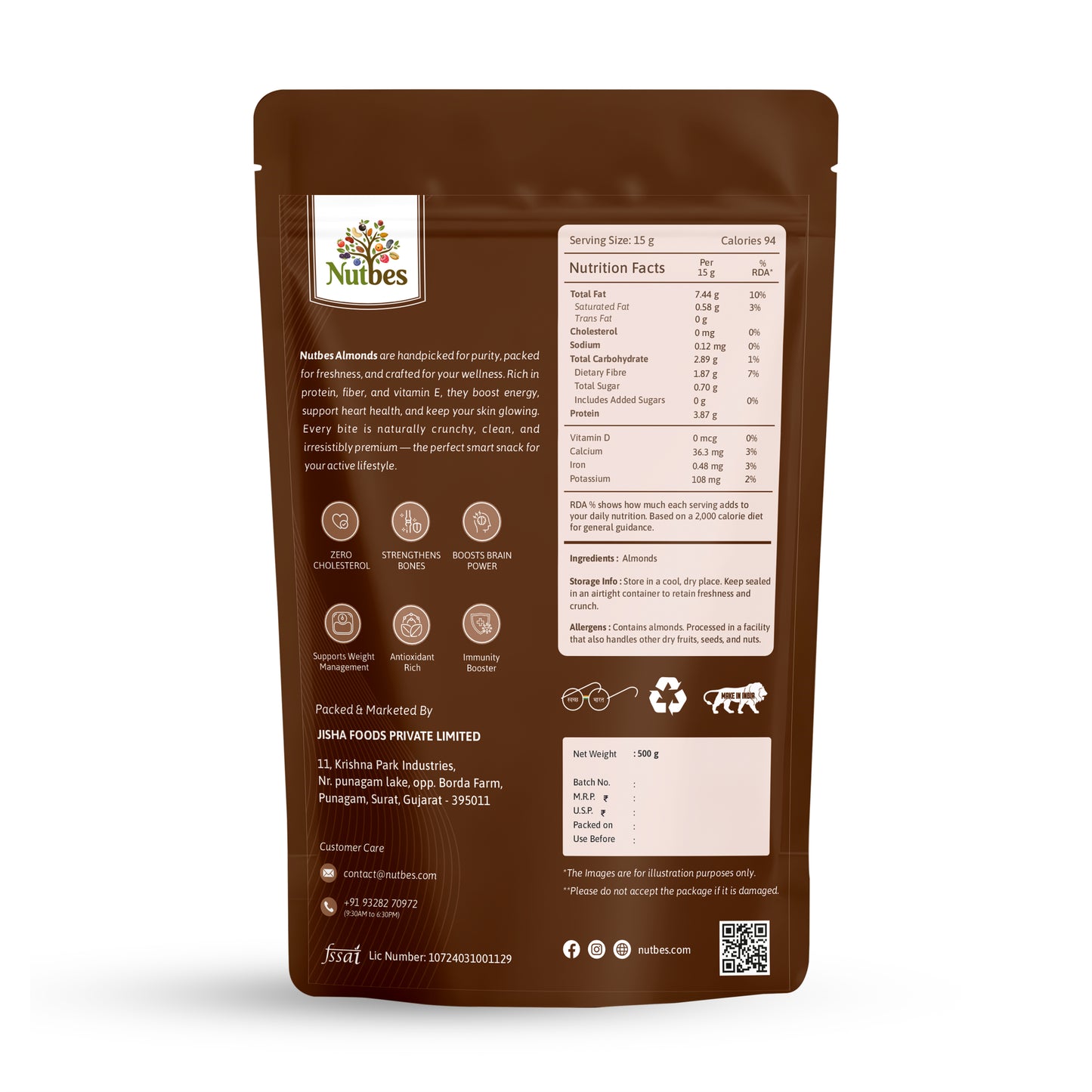 Nutbes 500g Almonds Delight (Badaam)