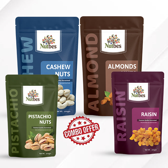 Premium Dry Fruits Combo – Cashews, Almonds, Pistachios & Raisins (200g x 4)
