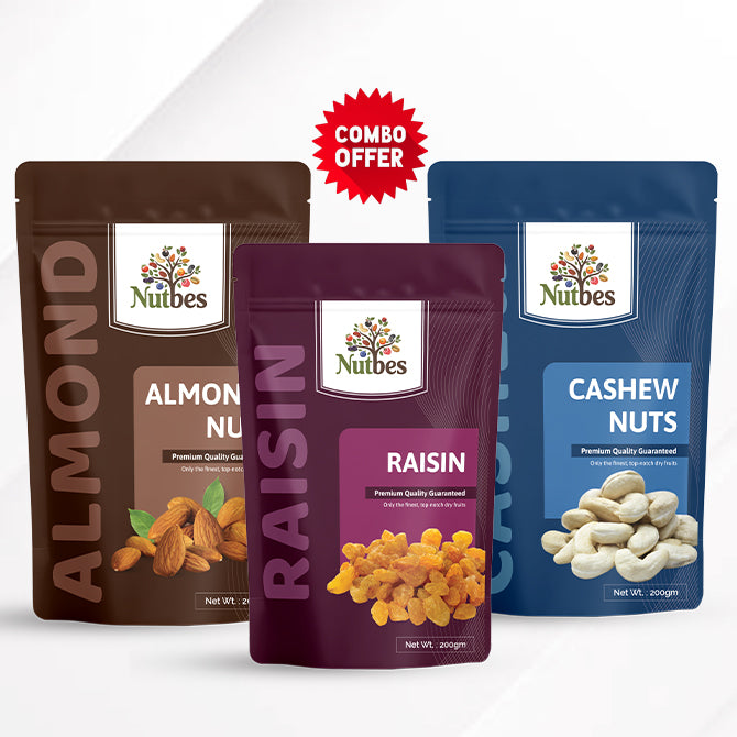 Combo Pack of Cashews, Almonds & Raisins (200g Each)
